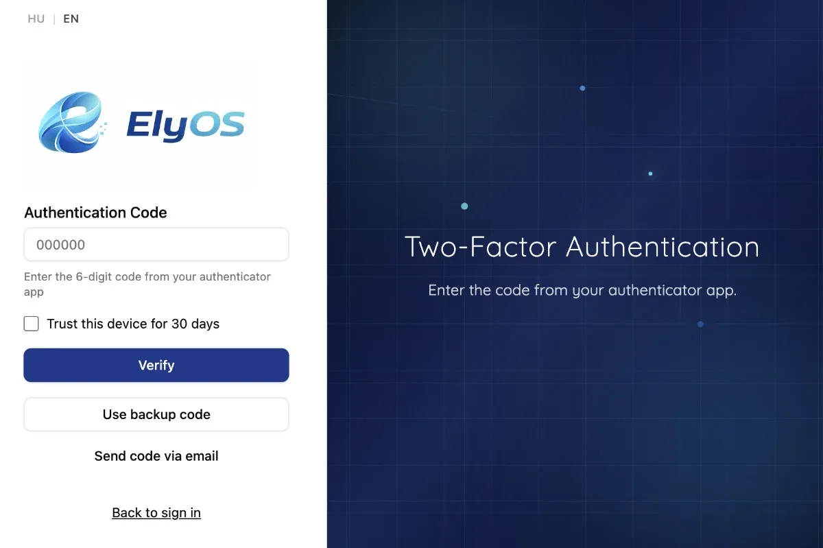 Placeholder: 2FA login screen with 6-digit code field
