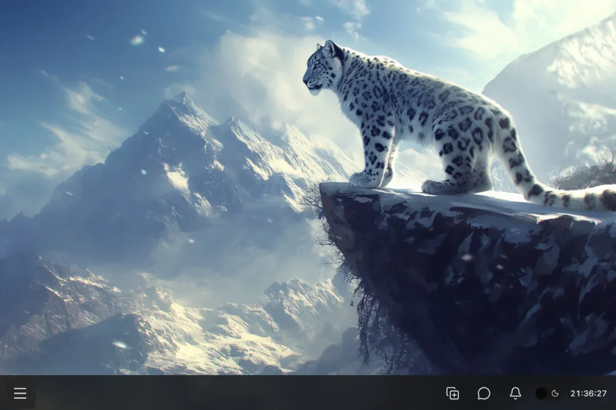 Placeholder: Desktop environment at first launch with taskbar, start menu button, and shortcuts
