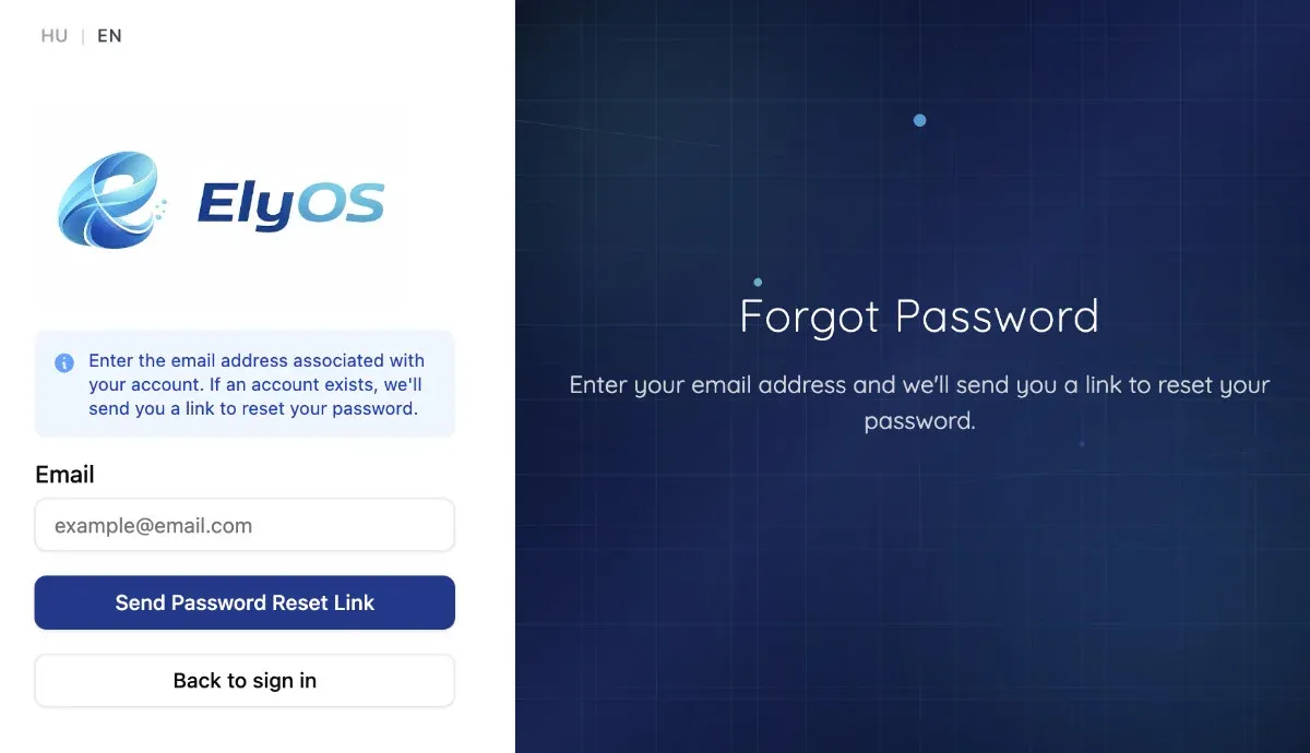 Placeholder: Password reset screen with email field and send button