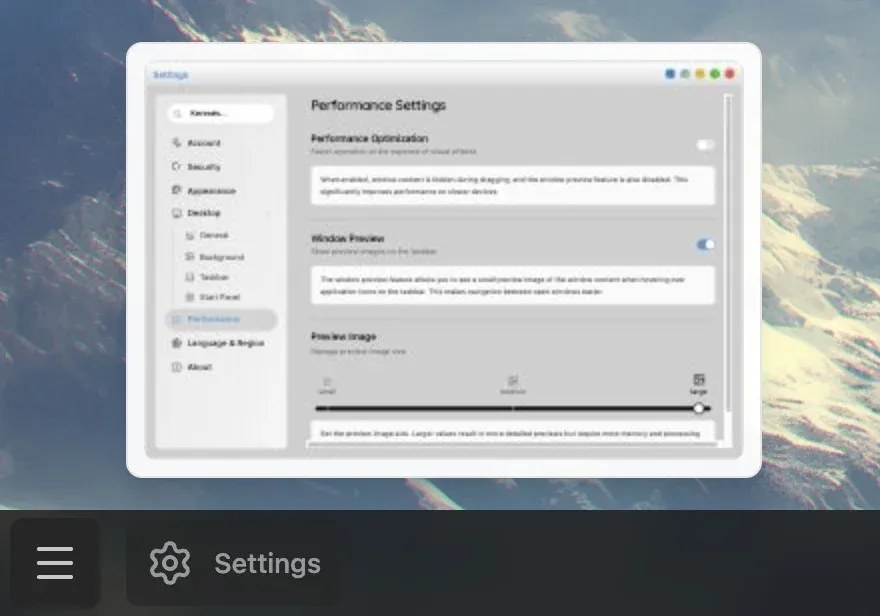 Placeholder: Window preview displayed above taskbar