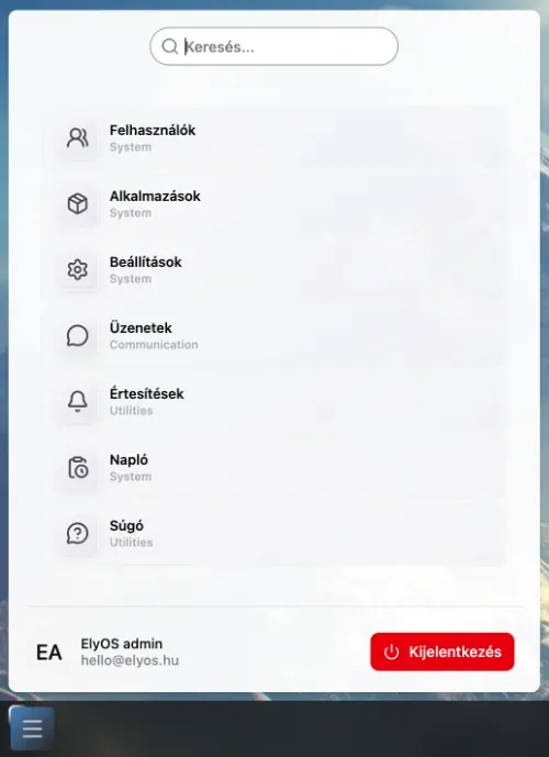 Placeholder: Indító panel lista nézetben